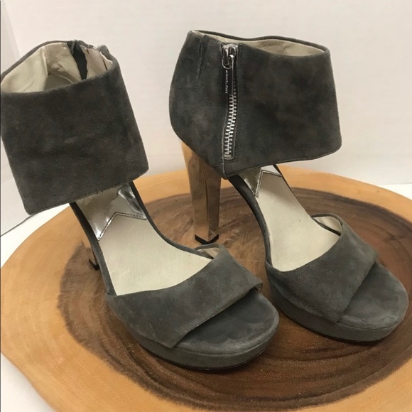 Michael Kors Suede 5” Mirrored Thick Heels with Zipper Size 8 - Picture 3 of 14